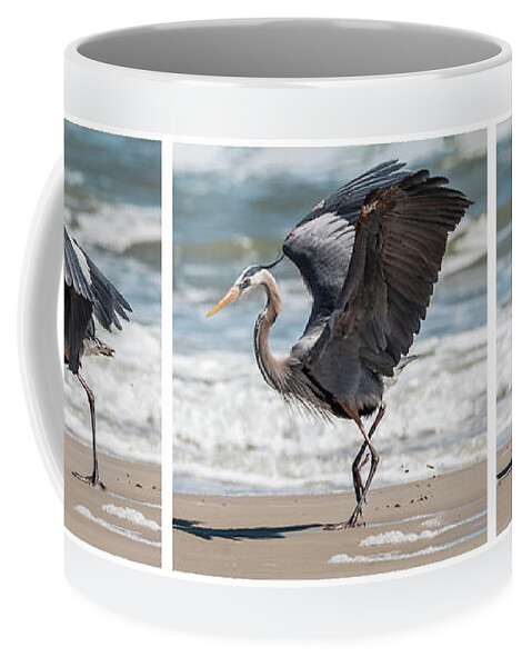 Great Blue Heron Coffee Mug featuring the photograph Dancing Heron Triptych by Patti Deters