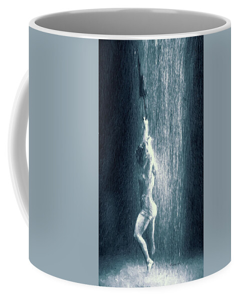 Black And White Coffee Mug featuring the digital art Dancing In The Rain by Lena Owens - OLena Art Vibrant Palette Knife and Graphic Design