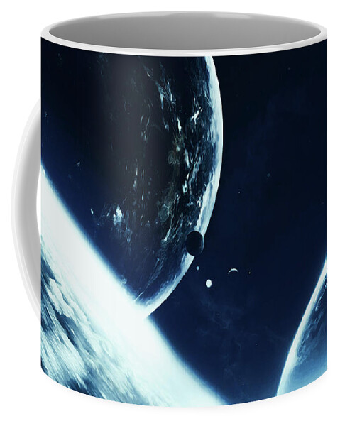 Planets And Stars Coffee Mug featuring the painting Dancing in the Solar System by AM FineArtPrints