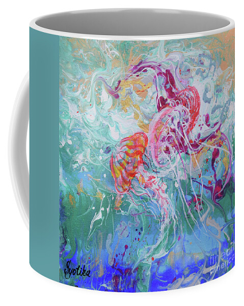 Jellyfish Coffee Mug featuring the painting Dancing Jellyfish by Jyotika Shroff