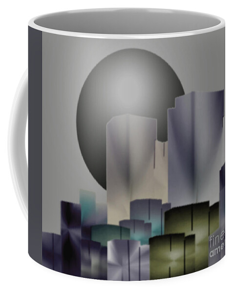 Abstract Cityscapes Coffee Mug featuring the digital art Dark Moon Over The City by John Krakora