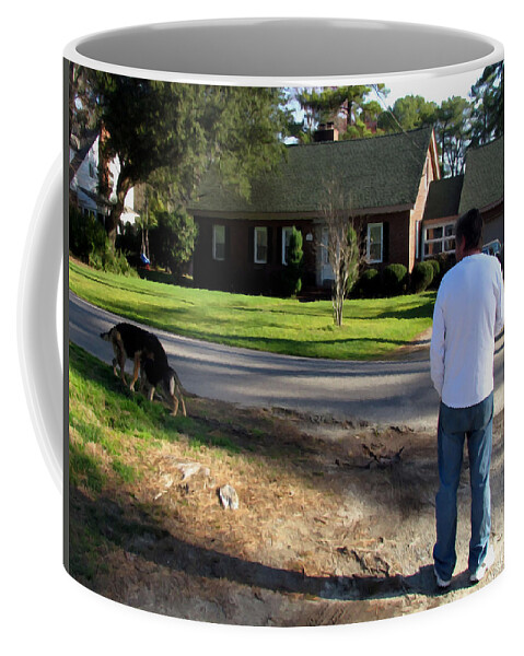 Man Coffee Mug featuring the painting Daryl and his dog 1 by Jeelan Clark
