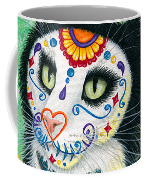 Dia De Los Muertos Gato Coffee Mug featuring the painting Day of the Dead Cat Candles - Sugar Skull Cat by Carrie Hawks