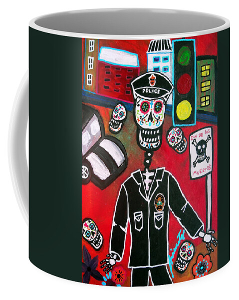 Police Coffee Mug featuring the painting Day Of The Dead Policeman by Pristine Cartera Turkus