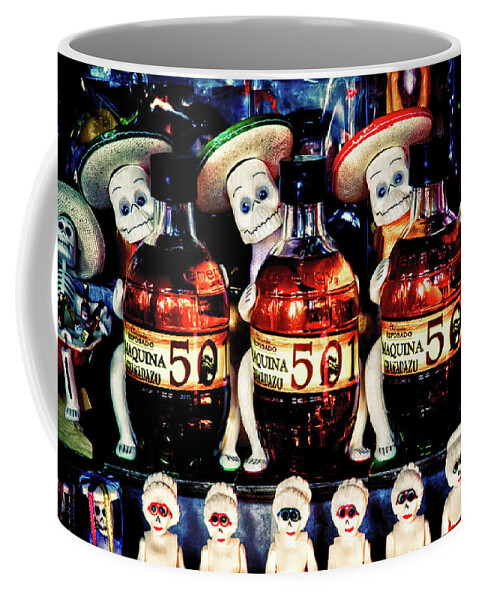 Dia De Los Muertos Coffee Mug featuring the photograph Day of the Dead candy and tequila display by Tatiana Travelways
