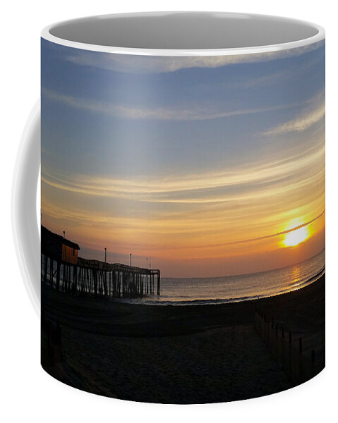 Sun Coffee Mug featuring the photograph Daybreak At The Pier by Robert Banach