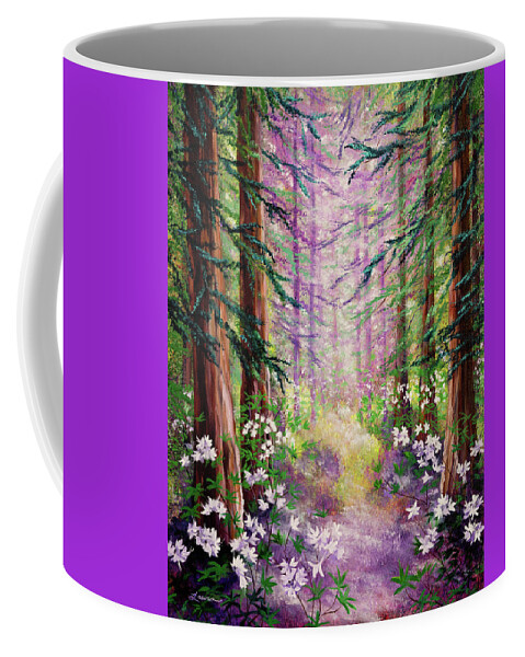 California Coffee Mug featuring the painting Daybreak in Springtime Redwood Trees by Laura Iverson