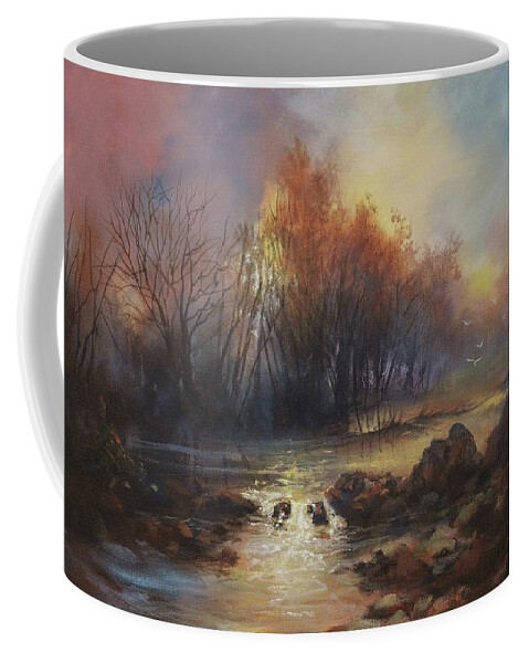 Stream Coffee Mug featuring the painting Daybreak Willow Creek by Tom Shropshire