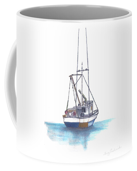 Ship Coffee Mug featuring the drawing Days End by Terry Frederick