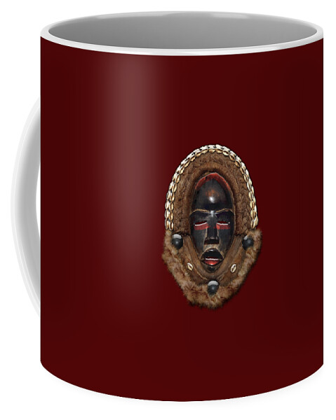 'treasures Of Africa' Collection By Serge Averbukh Coffee Mug featuring the digital art Dean Gle Mask by Dan People of the Ivory Coast and Liberia on Red Velvet by Serge Averbukh