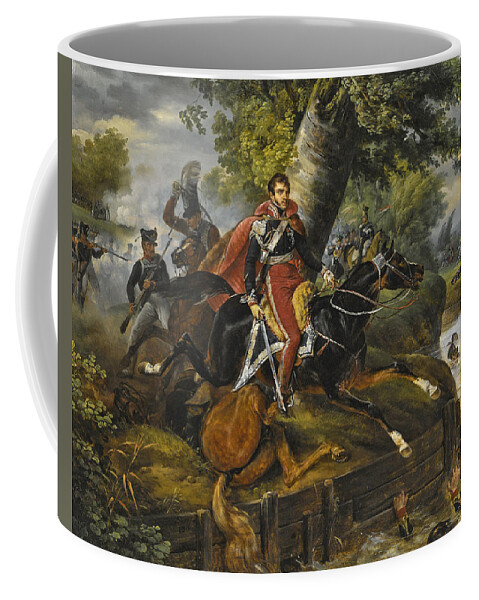 Horace Vernet Coffee Mug featuring the painting Death of Prince Poniatowski on October 19th 1813 by Horace Vernet