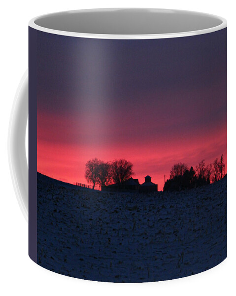 December Farm Sunset Coffee Mug featuring the photograph December Farm Sunset by Kathy M Krause