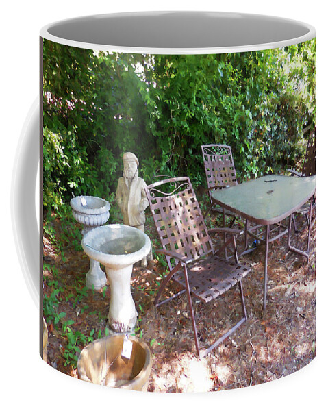Decorative Furniture In A Garden Coffee Mug featuring the painting Decorative furniture in a garden 1 by Jeelan Clark