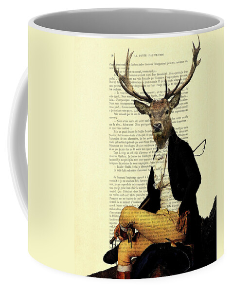 Deer Coffee Mug featuring the digital art Deer regency portrait by Madame Memento