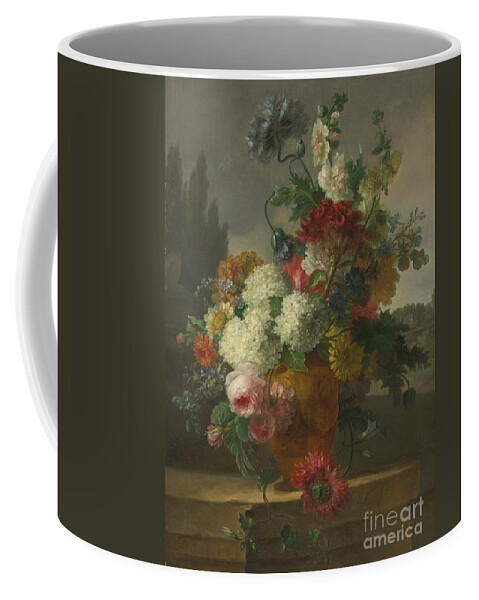 Willem Van Leen Dordrecht 1753 - 1825 Delfshaven Still Life Of Flowers In A Vase Resting On A Stone Ledge. Beautiful Flowers Coffee Mug featuring the painting Delfshaven Still Life Of Flowers In A Vase by MotionAge Designs