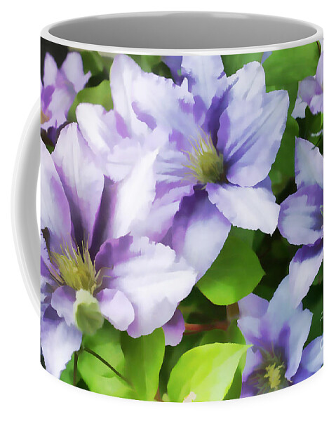 Macro Coffee Mug featuring the painting Delicate Climbing Clematis by Judy Palkimas