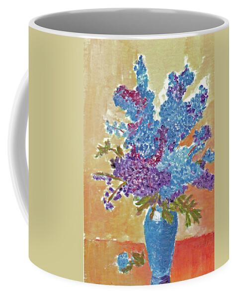 Blue Coffee Mug featuring the painting Delphinium in Vase by William Bowers