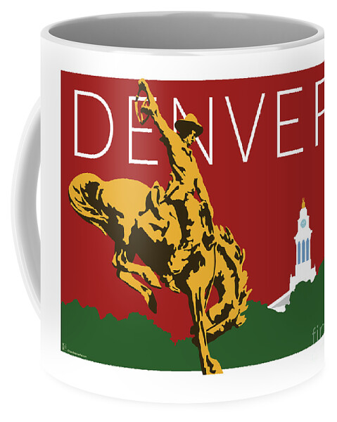 Denver Coffee Mug featuring the digital art DENVER Cowboy/Maroon by Sam Brennan