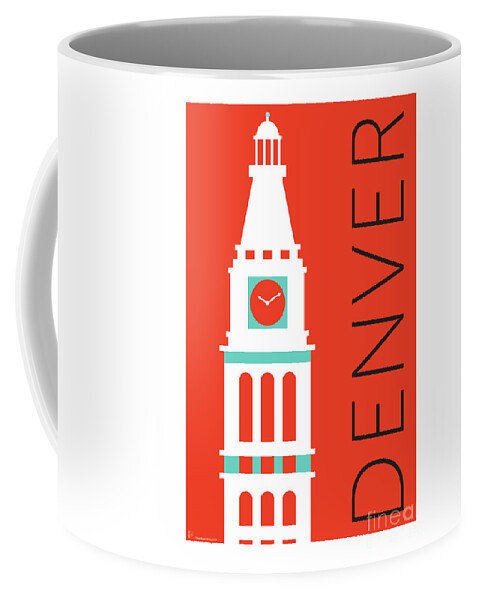 Denver Coffee Mug featuring the digital art DENVER D and F Tower/Orange by Sam Brennan