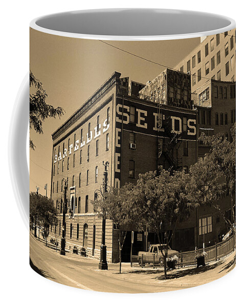 16th Coffee Mug featuring the photograph Denver Downtown Warehouse Sepia by Frank Romeo