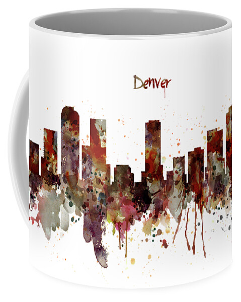 Denver Coffee Mug featuring the painting Denver Skyline Silhouette by Marian Voicu