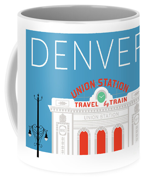 Denver Coffee Mug featuring the digital art DENVER Union Station/Blue by Sam Brennan