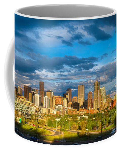Denver Coffee Mug featuring the photograph Denver's Golden Light by Darren White