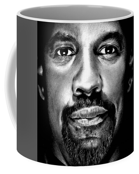 Denzel Washington Coffee Mug featuring the drawing Denzel Washington by Rick Fortson
