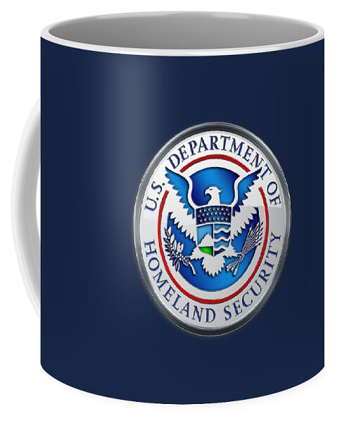 'military Insignia & Heraldry 3d' Collection By Serge Averbukh Coffee Mug featuring the digital art Department of Homeland Security - D H S Emblem on Blue Velvet by Serge Averbukh