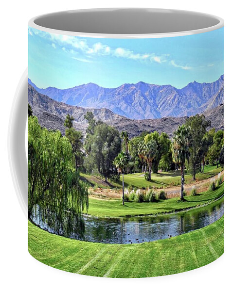 Desert Coffee Mug featuring the photograph Desert Mountains and Green Foliage by Kirsten Giving