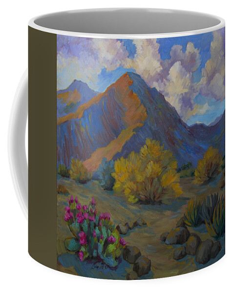 La Quinta Coffee Mug featuring the painting Desert Palo Verde and Beavertail Cactus by Diane McClary