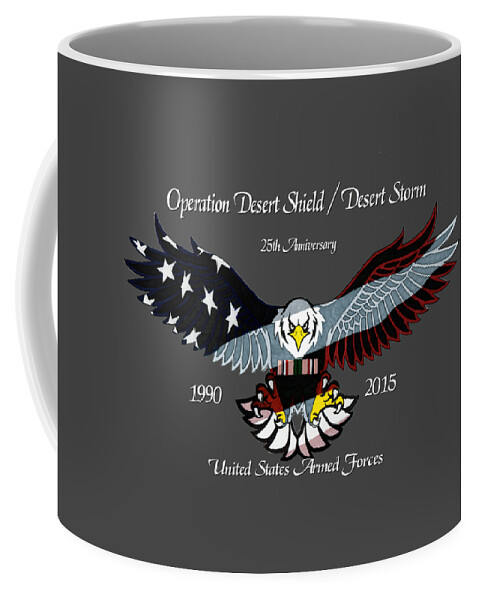 Veterans Coffee Mug featuring the drawing Desert Storm 25th Anniversary by Bill Richards