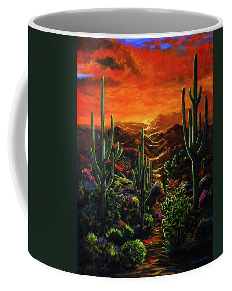 Sunset Coffee Mug featuring the painting Desert Sunset by Lance Headlee