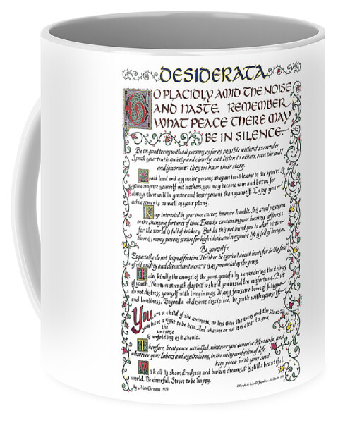 Desiderata Coffee Mug featuring the drawing Desiderata by Jacqueline Shuler