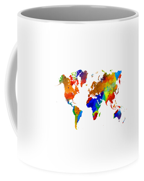 Map Coffee Mug featuring the painting Design 33 Colorful Worldmap by Lucie Dumas