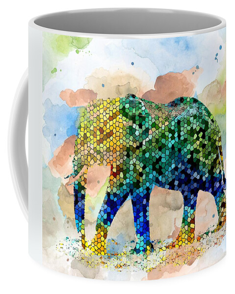 Mosaic Coffee Mug featuring the painting Design 37 Mosaic Elephant by Lucie Dumas