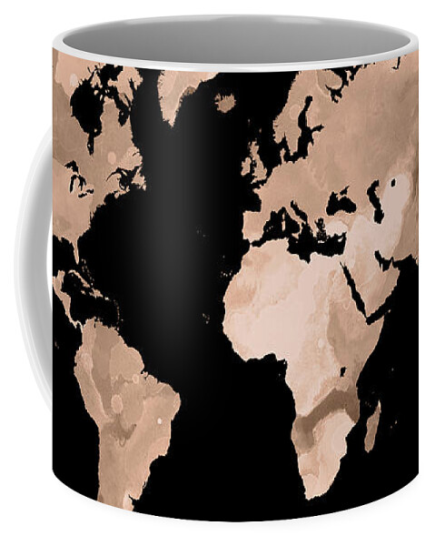 World Coffee Mug featuring the mixed media Design 97 World Map by Lucie Dumas