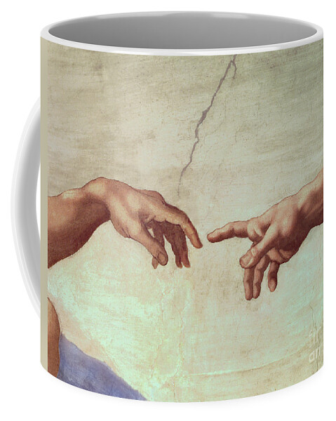 Hands Coffee Mug featuring the painting Detail from The Creation of Adam by Michelangelo