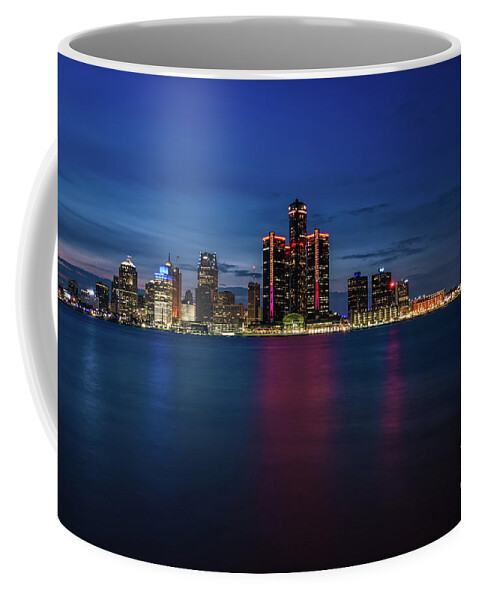 Detroit At Night 4 Coffee Mug featuring the photograph Detroit at Night 4 by Rachel Cohen