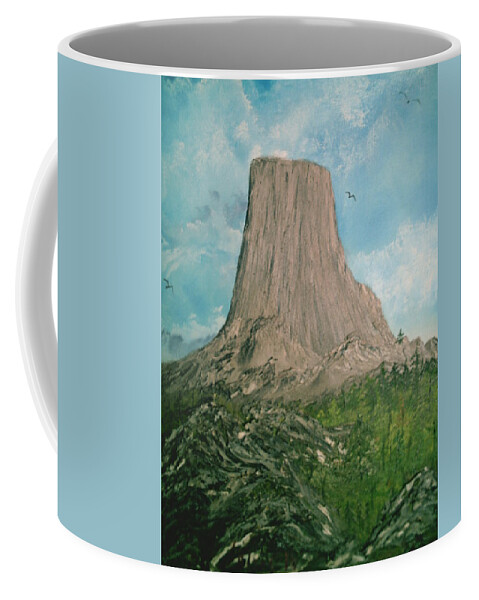 Mountains Coffee Mug featuring the painting Devils Tower by Jim Saltis