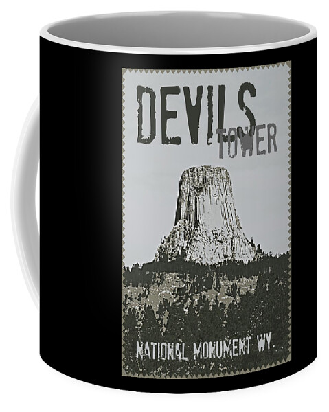 Devilstower Coffee Mug featuring the digital art Devils Tower Stamp by Troy Stapek