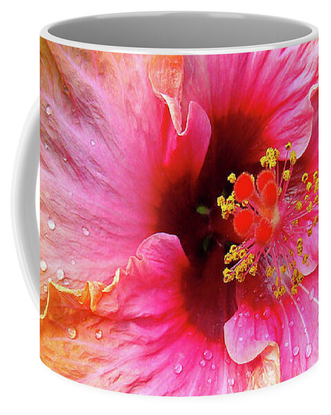 Hibiscus Coffee Mug featuring the photograph Dew-Kissed Hibiscus by Sue Melvin