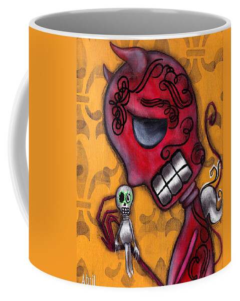 Day Of The Dead Coffee Mug featuring the painting Diablito by Abril Andrade