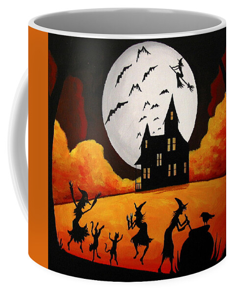 Art Coffee Mug featuring the painting Dinner And A Show - Halloween landscape by Debbie Criswell