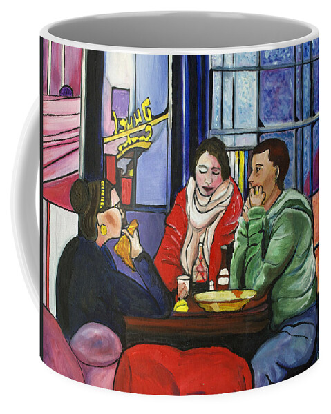 People Coffee Mug featuring the painting Dinner in Dam by Patricia Arroyo