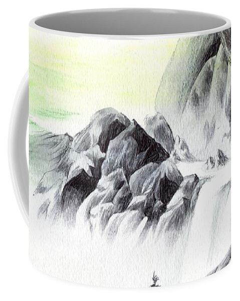 Pen Coffee Mug featuring the drawing Distance by Alice Chen