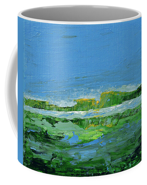 Abstract Landscape Coffee Mug featuring the painting Distant Reflections by Donna Blackhall