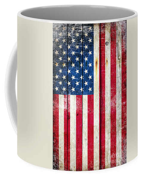 American Coffee Mug featuring the digital art Distressed American Flag On Wood - Vertical by M L C