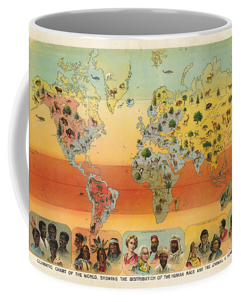 Old Atlas Coffee Mug featuring the drawing Distribution of the Human Race - Ethnographic Chart - Historic Chart - Old Atlas - Climatic Chart by Studio Grafiikka