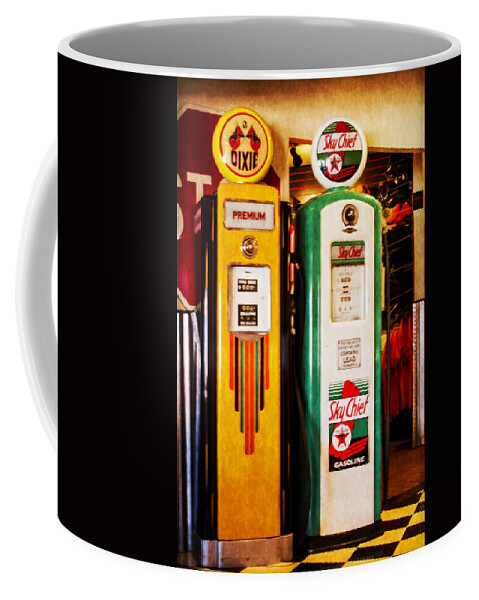 Dixie And Sky Chief Gas Pumps Coffee Mug featuring the photograph Dixie and Sky Chief Gas Pumps by Bonnie Follett